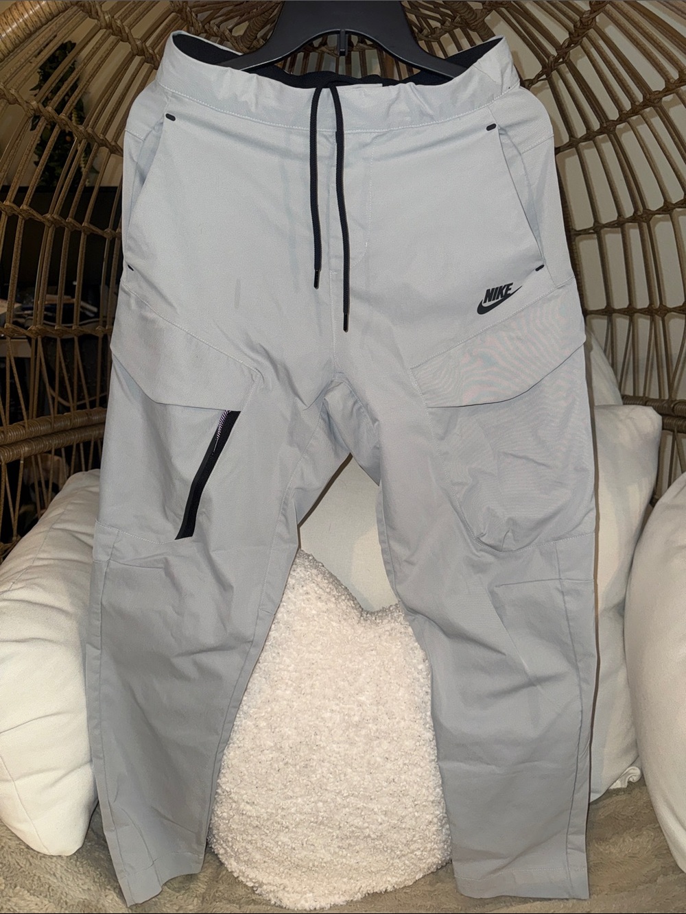 Nike Light Gray Cargo Joggers with Black Drawstrings